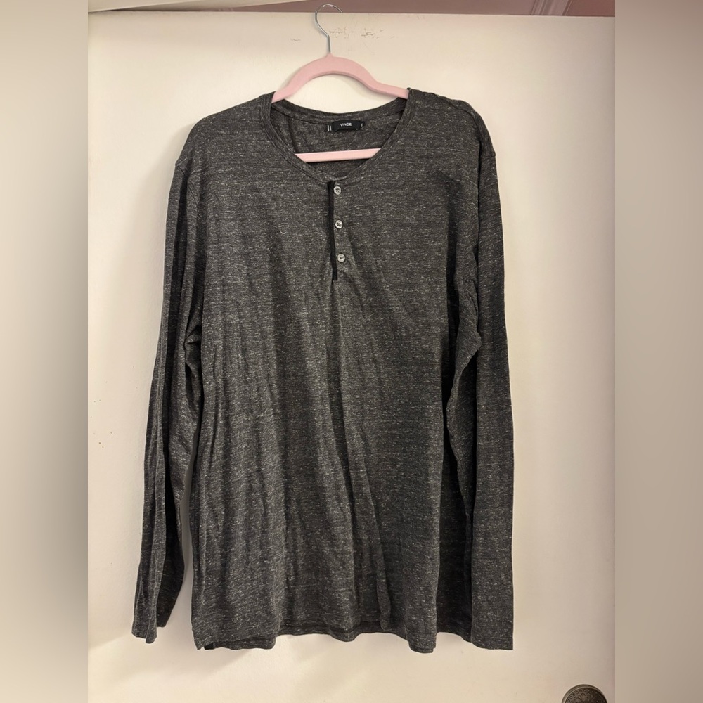 Men’s Vince soft Gray Long Sleeve Henley Shirt XXL